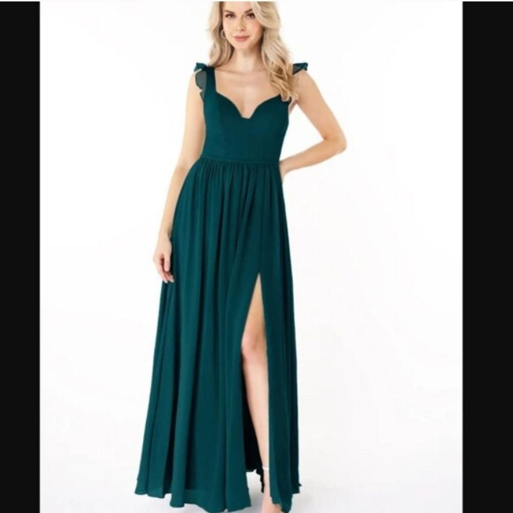 Azazie Teal Maxi Dress Emerald Pine Stassie Style Size 4